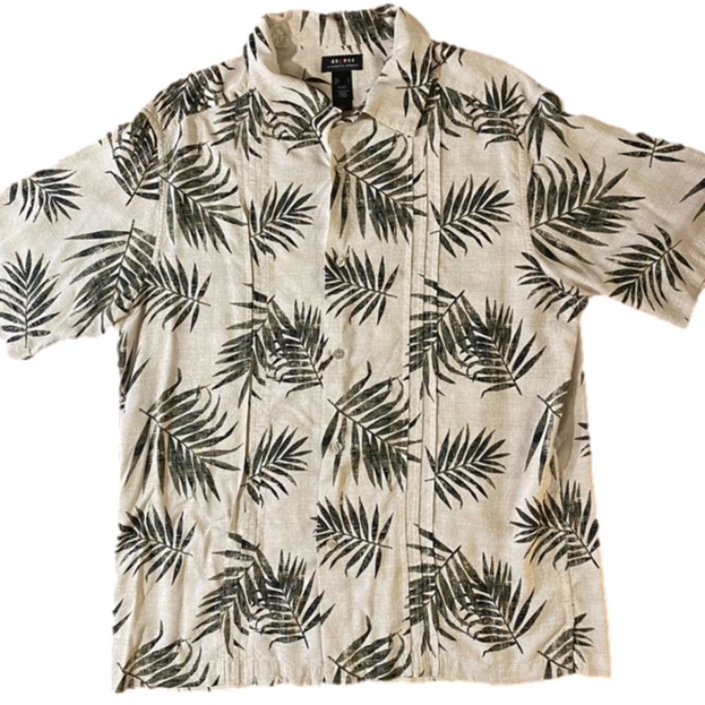 Axcess (Claiborne) Hawaiian Short Sleeve Button Up Shirt Off White/Black Size‎ L